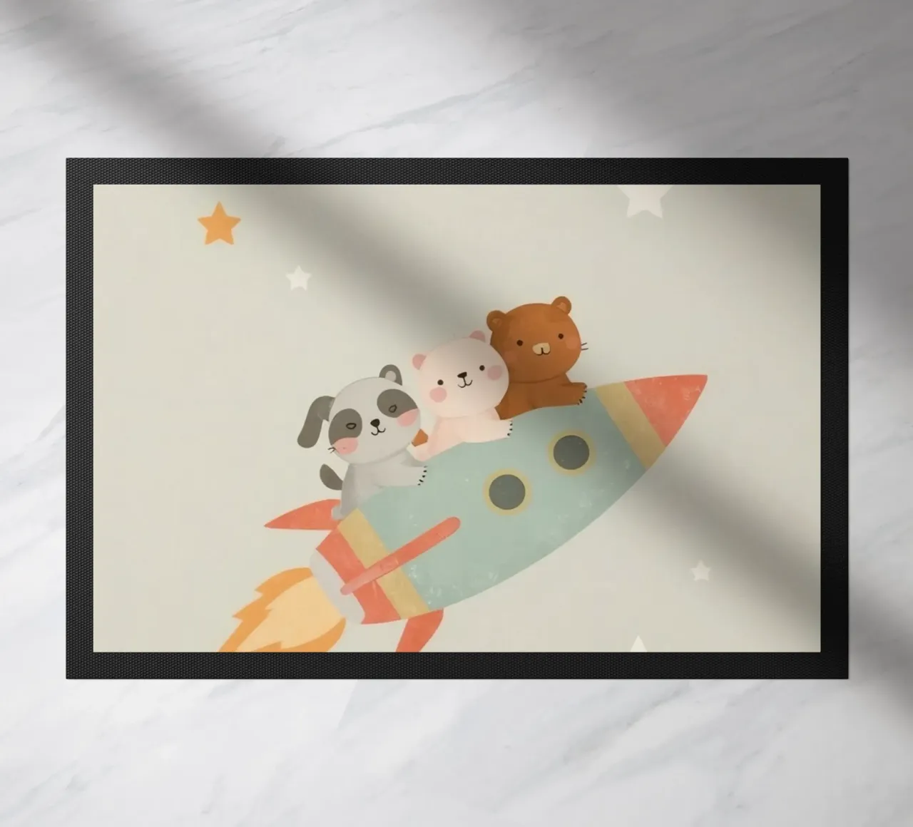 Nursery Cute Cartoon Animals in a Rocket (Pouponnière d'animaux mignons dans une fusée) paillasson de DesignDoodle