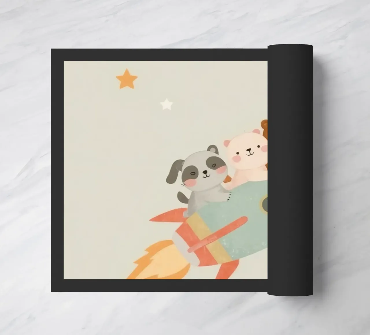 Nursery Cute Cartoon Animals in a Rocket (Pouponnière d'animaux mignons dans une fusée) paillasson de DesignDoodle