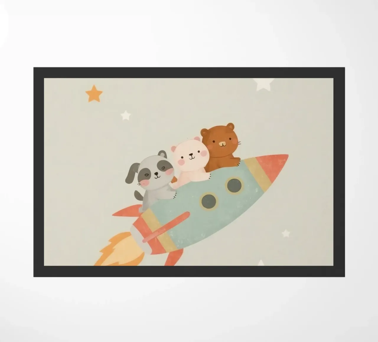 Nursery Cute Cartoon Animals in a Rocket (Pouponnière d'animaux mignons dans une fusée) paillasson de DesignDoodle