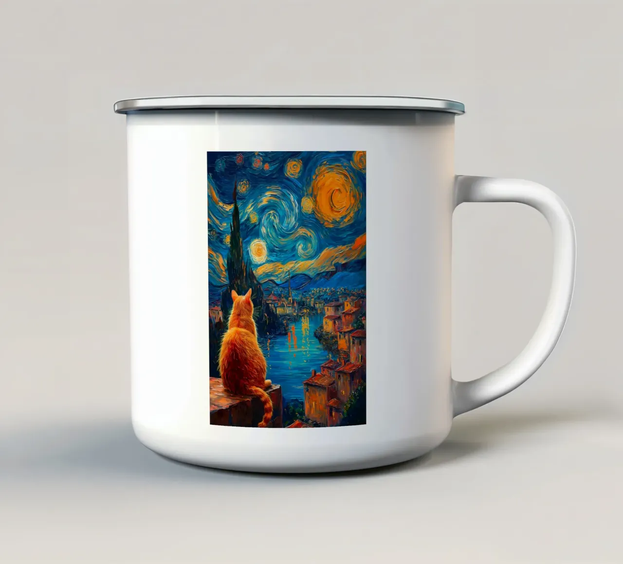 Gatto Notte Stellata tazza in smalto da Stellar Creative