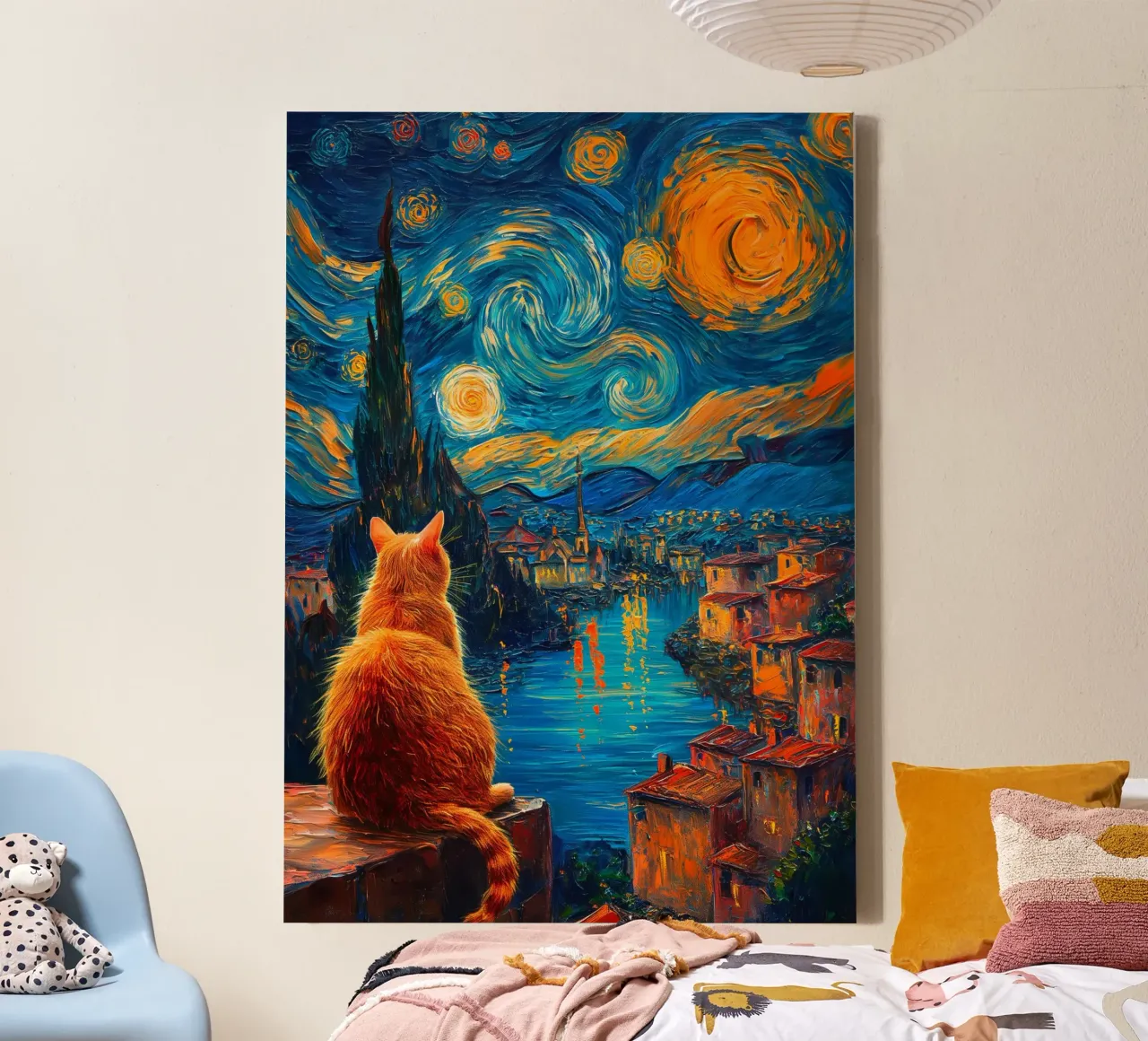Gatto Notte Stellata tela con Cornice a cassetta da Stellar Creative