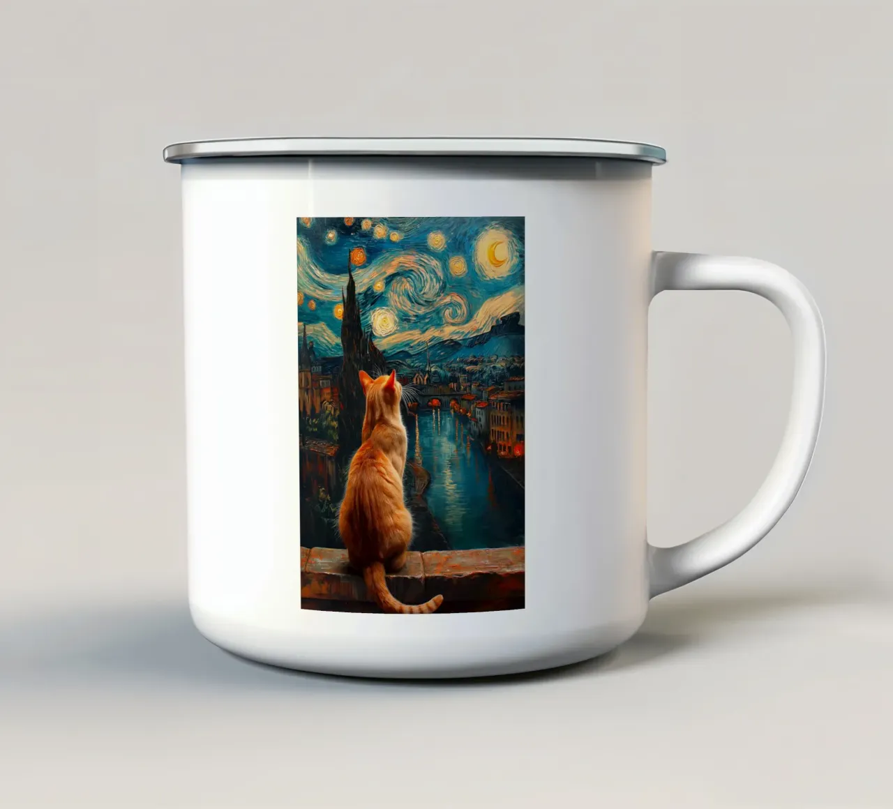 Gatto Notte Stellata tazza in smalto da Stellar Creative