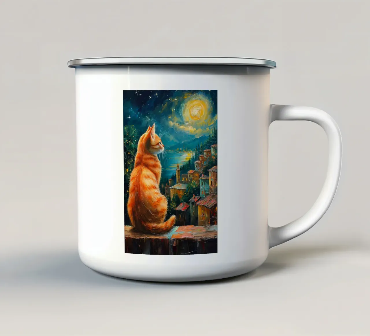 Gatto Notte Stellata tazza in smalto da Stellar Creative