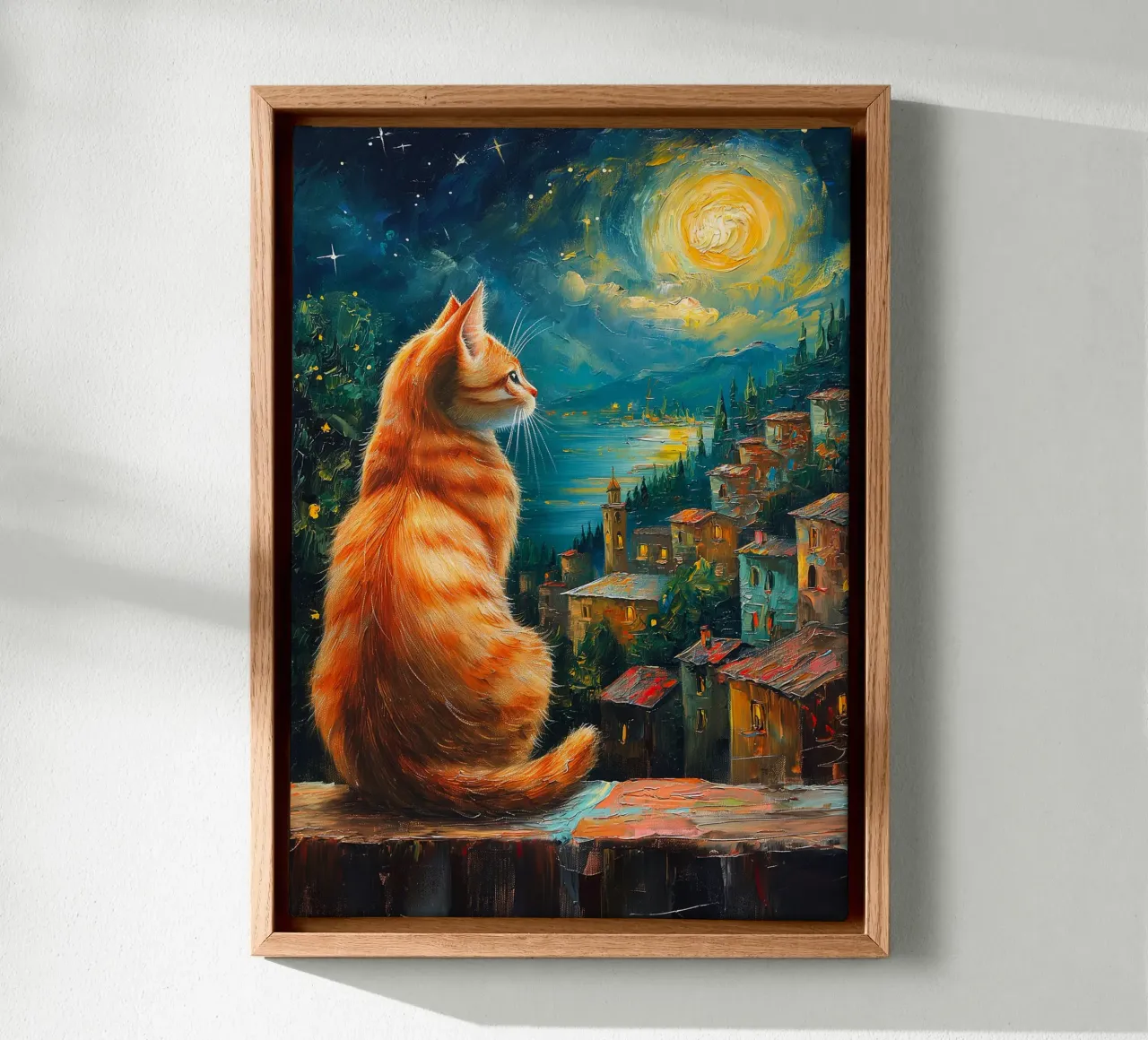 Gatto Notte Stellata tela con Cornice a cassetta da Stellar Creative
