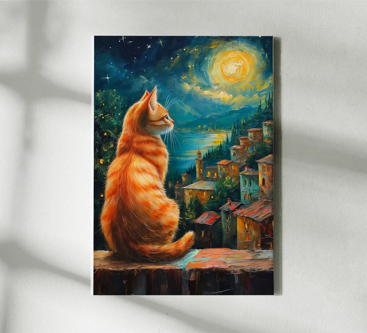 Gatto Notte Stellata tela con Cornice a cassetta da Stellar Creative