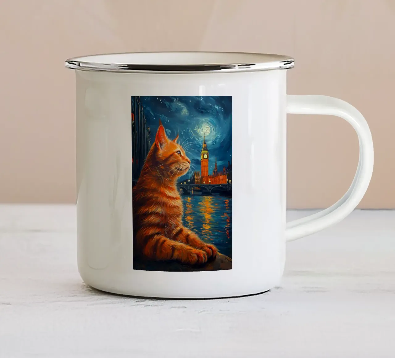 Gatto Londra Notte stellata tazza in smalto da Stellar Creative