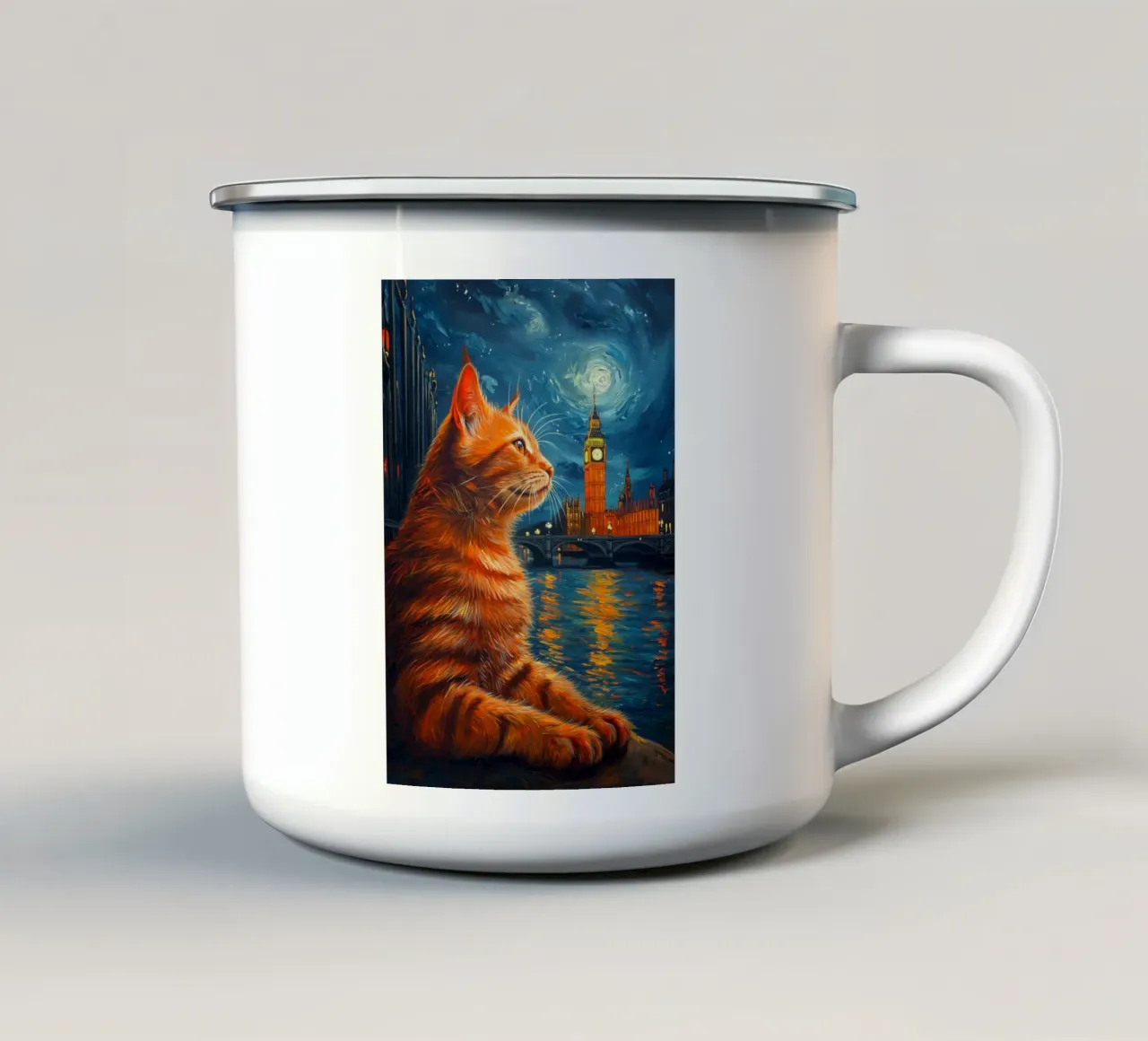 Gatto Londra Notte stellata tazza in smalto da Stellar Creative