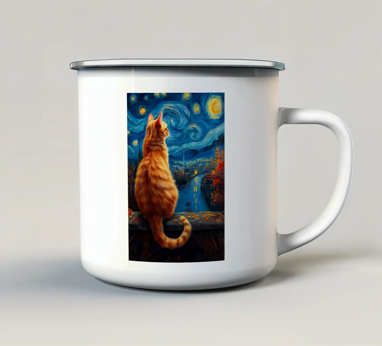 Gatto Notte Stellata tazza in smalto da Stellar Creative