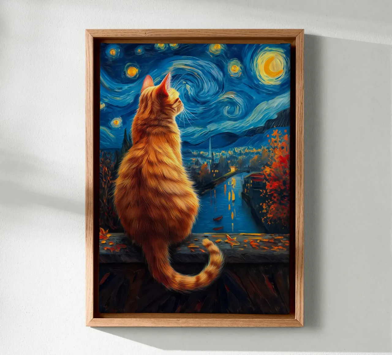 Gatto Notte Stellata tela con Cornice a cassetta da Stellar Creative