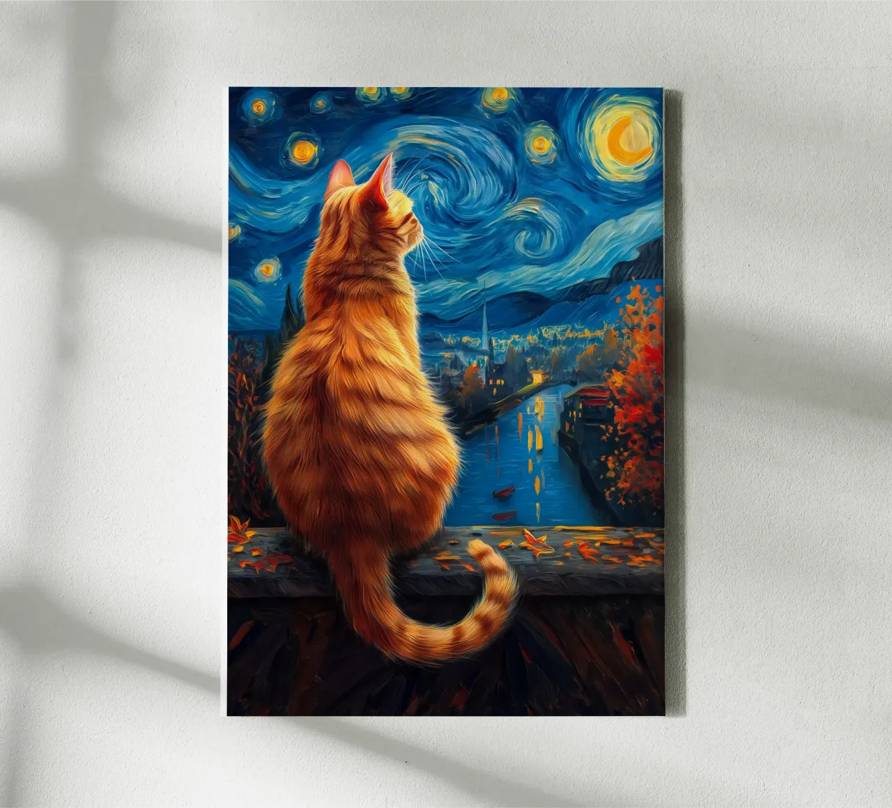 Gatto Notte Stellata tela con Cornice a cassetta da Stellar Creative