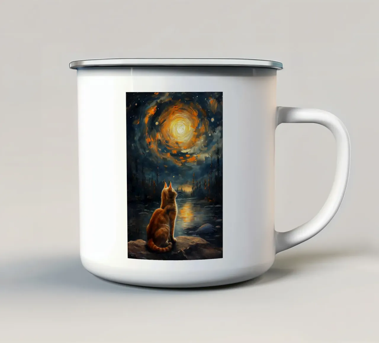 Gatto Notte Stellata tazza in smalto da Stellar Creative