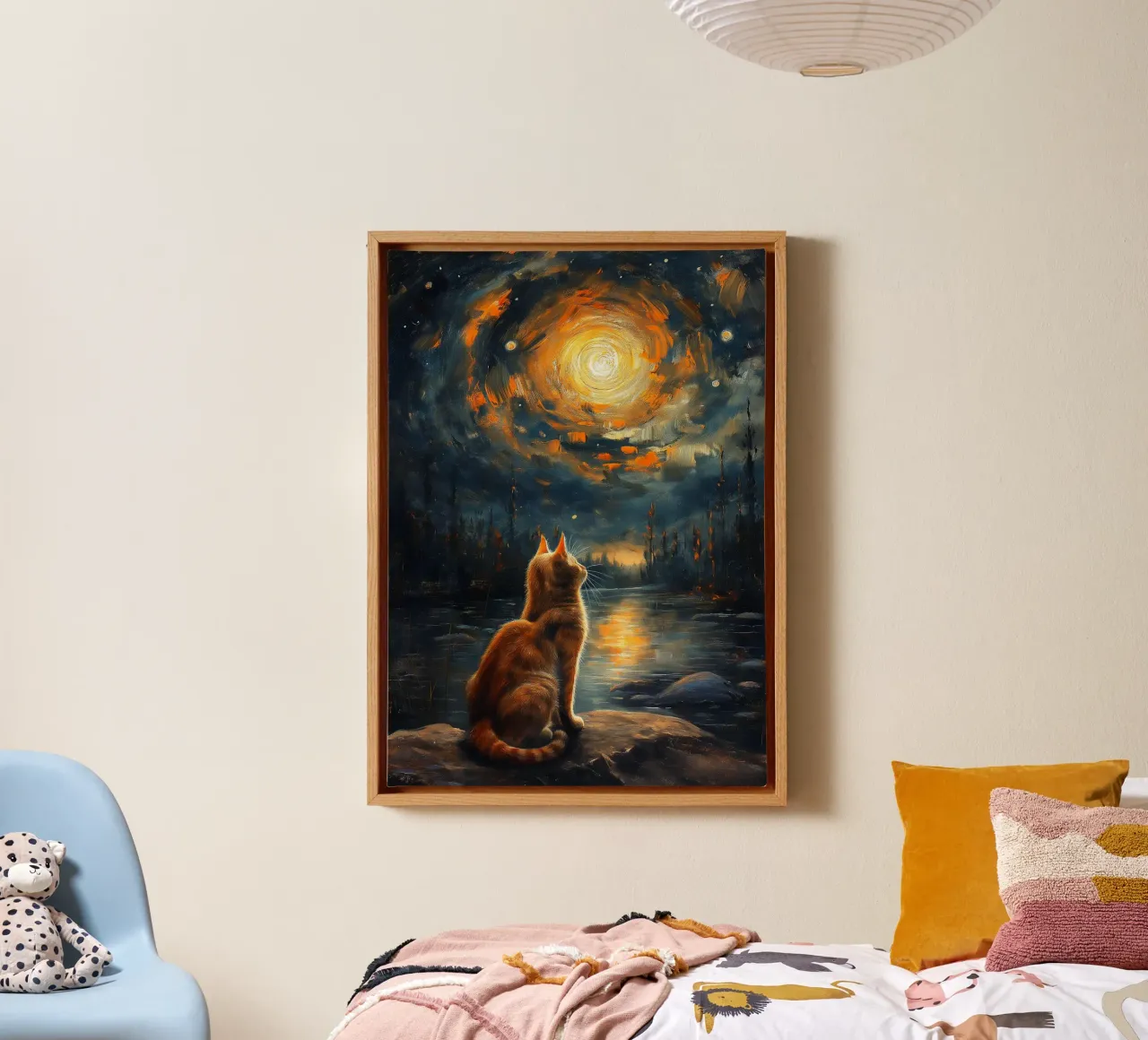 Gatto Notte Stellata tela con Cornice a cassetta da Stellar Creative