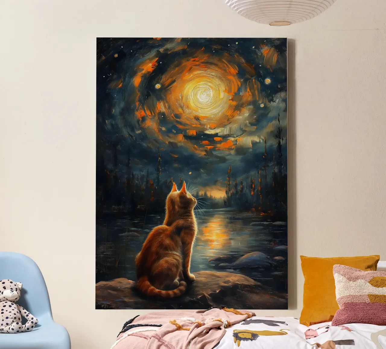 Gatto Notte Stellata tela con Cornice a cassetta da Stellar Creative