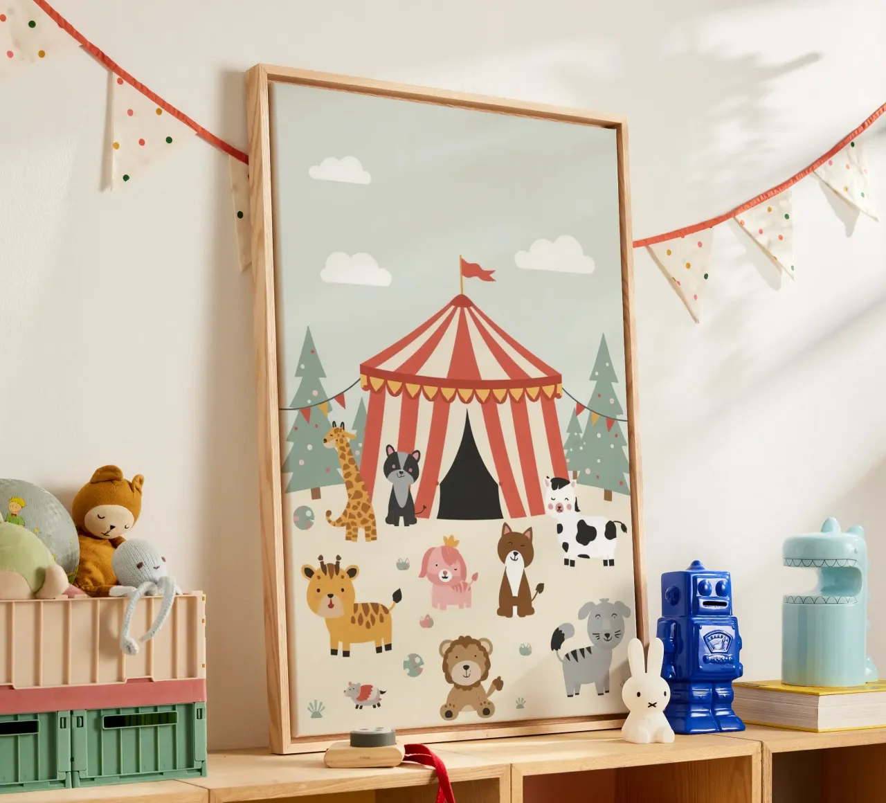 Tenda del circo con animali carini tela con Cornice a cassetta da DesignDoodle