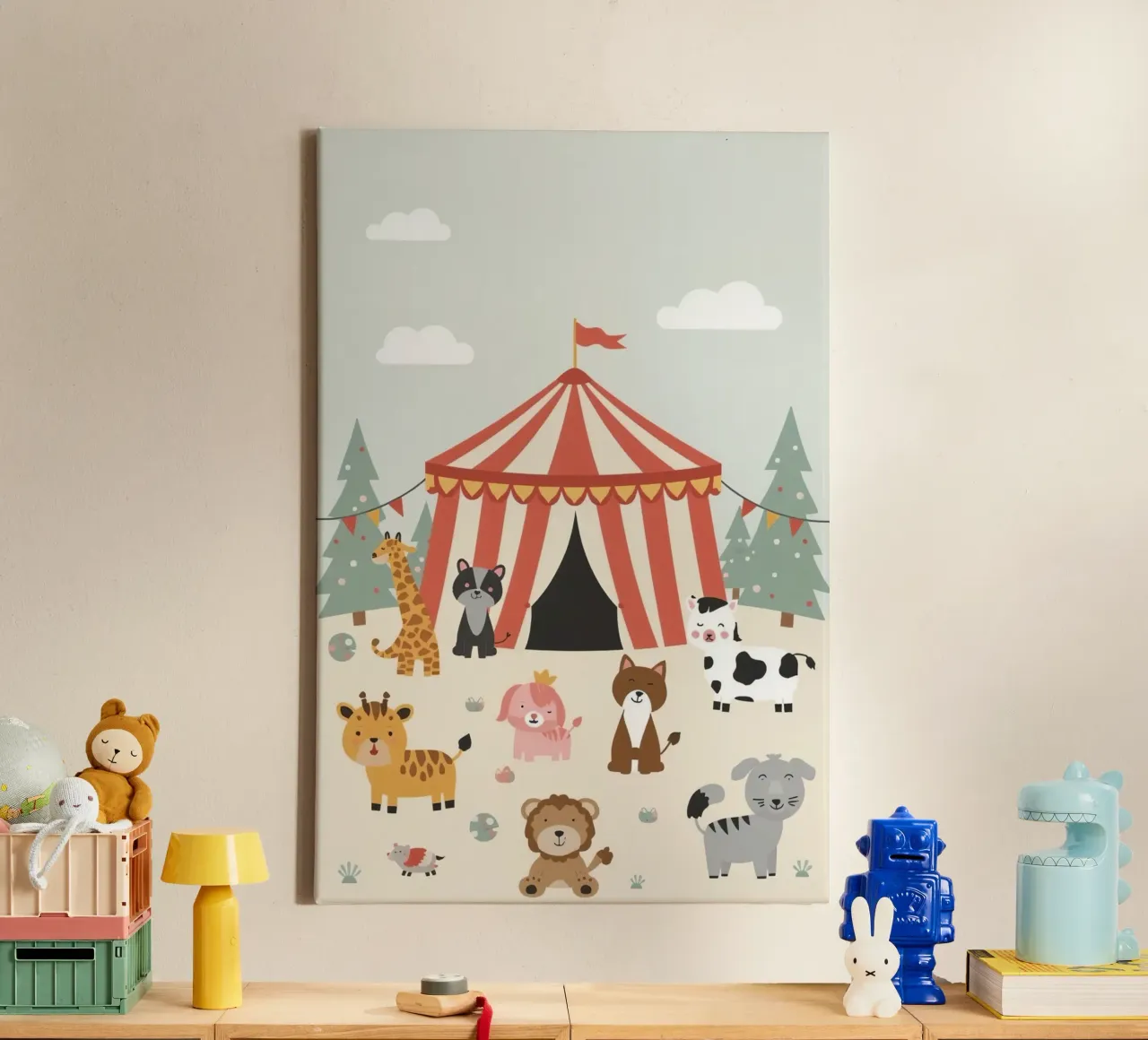Tenda del circo con animali carini tela con Cornice a cassetta da DesignDoodle