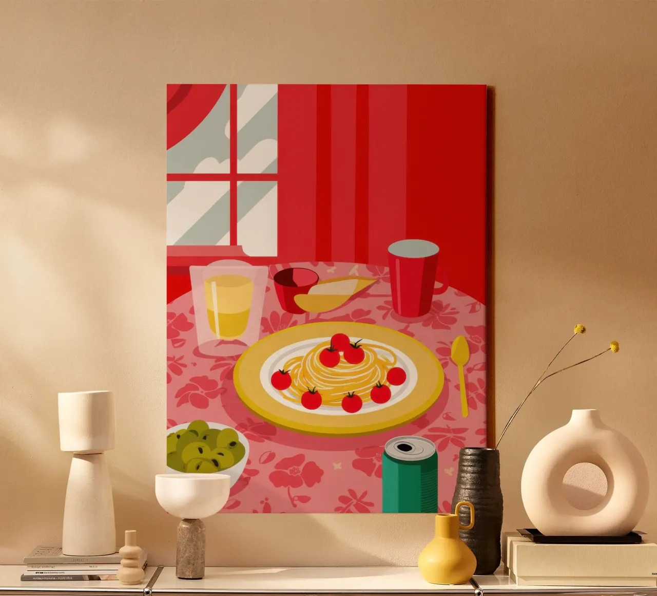 Ruby Pasta Repast lienzo con Marco flotante de Moon Revolver