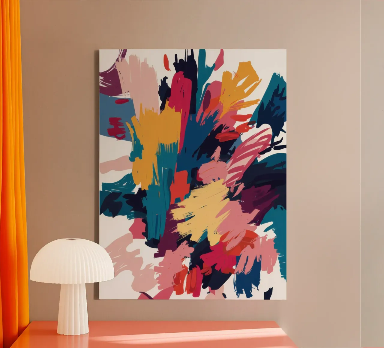 Levendige chaos met penseelstreken canvas met Baklijst van Moon Revolver