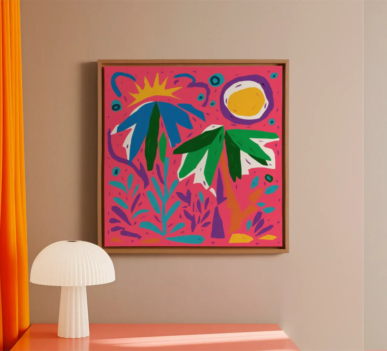 Psychedelische jungle zon canvas met Baklijst van Moon Revolver