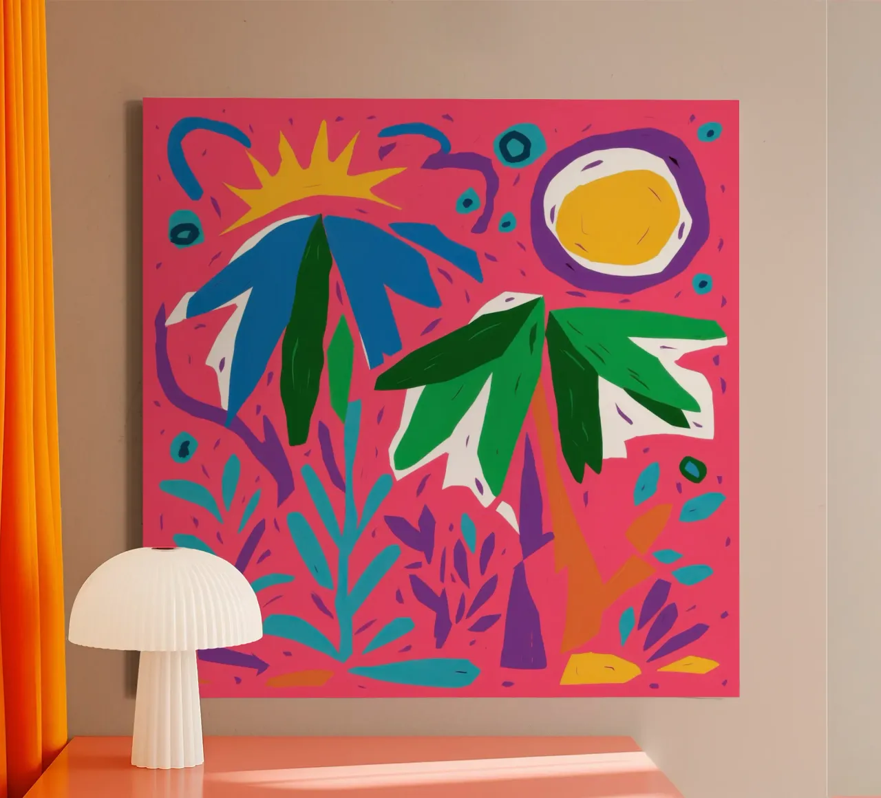 Psychedelische jungle zon canvas met Baklijst van Moon Revolver