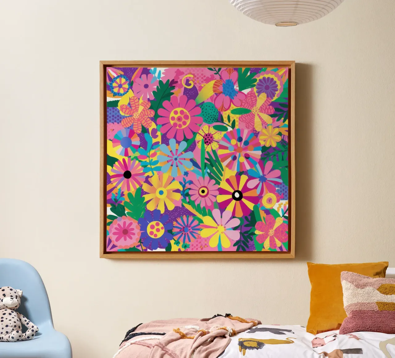 Kaleidoscopic Floral Field canvas with Floater frame by Moon Revolver