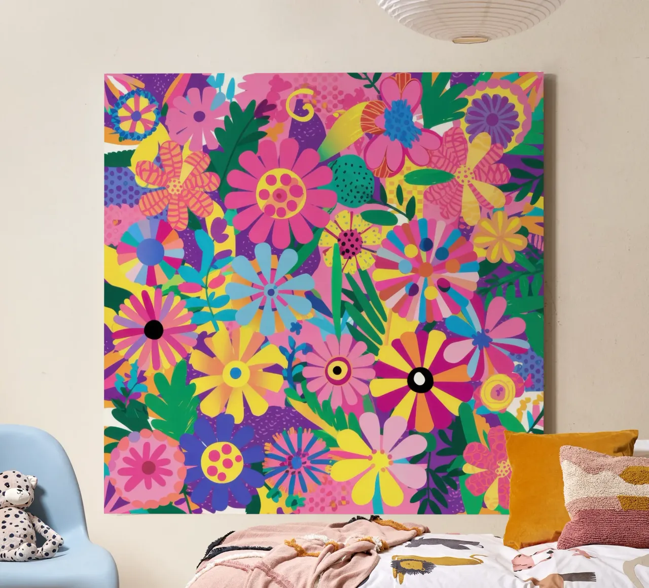 Kaleidoscopic Floral Field canvas with Floater frame by Moon Revolver