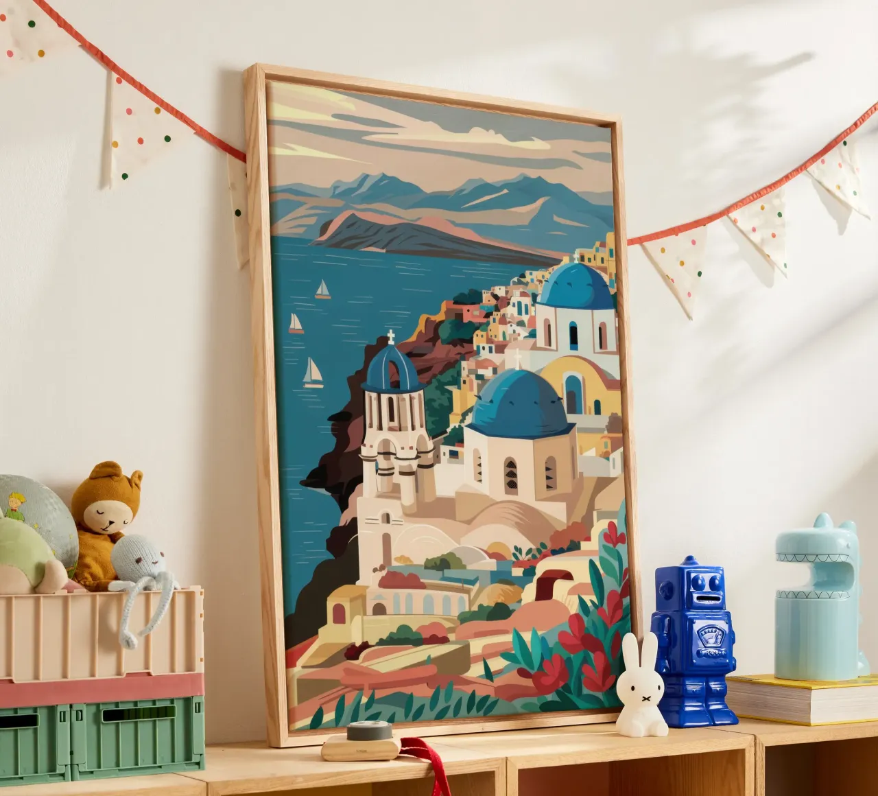 Santorini Caldera Uitzicht canvas met Baklijst van Moon Revolver