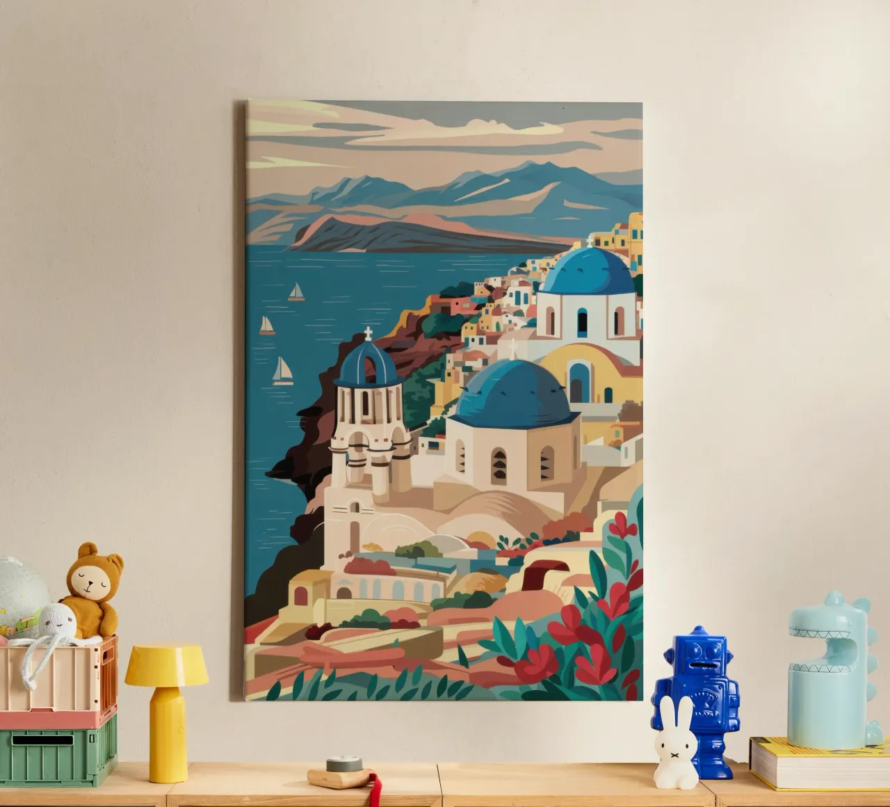 Santorini Caldera Uitzicht canvas met Baklijst van Moon Revolver