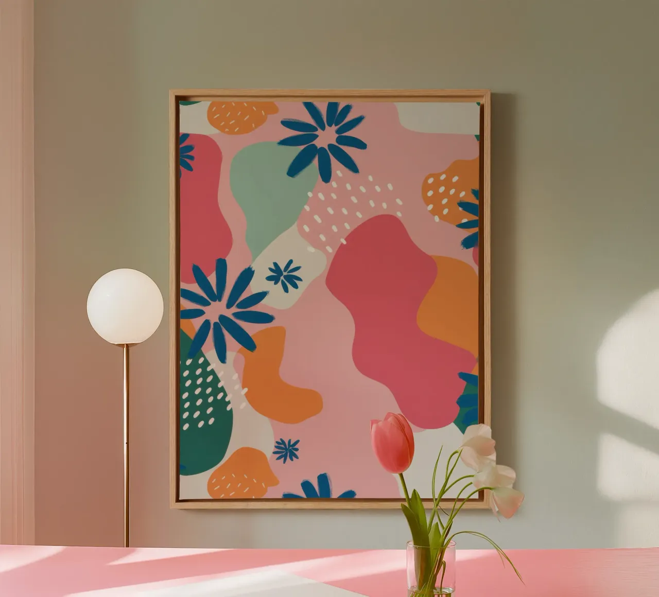 Speelse Pastelbloemen canvas met Baklijst van Moon Revolver