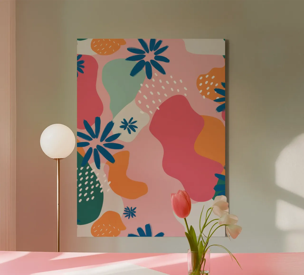Speelse Pastelbloemen canvas met Baklijst van Moon Revolver