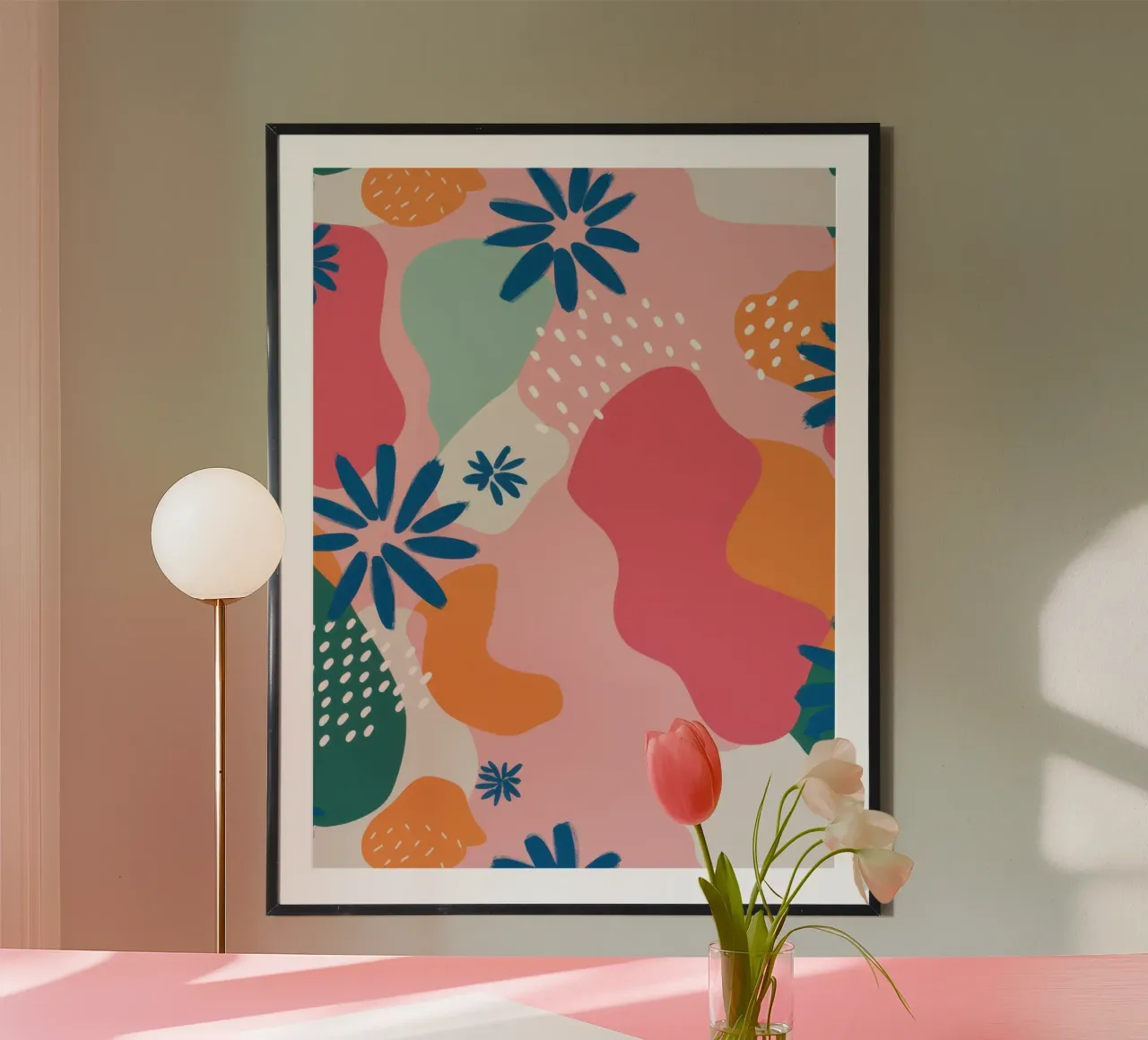 Alegres flores pastel poster con marco de madera de Moon Revolver