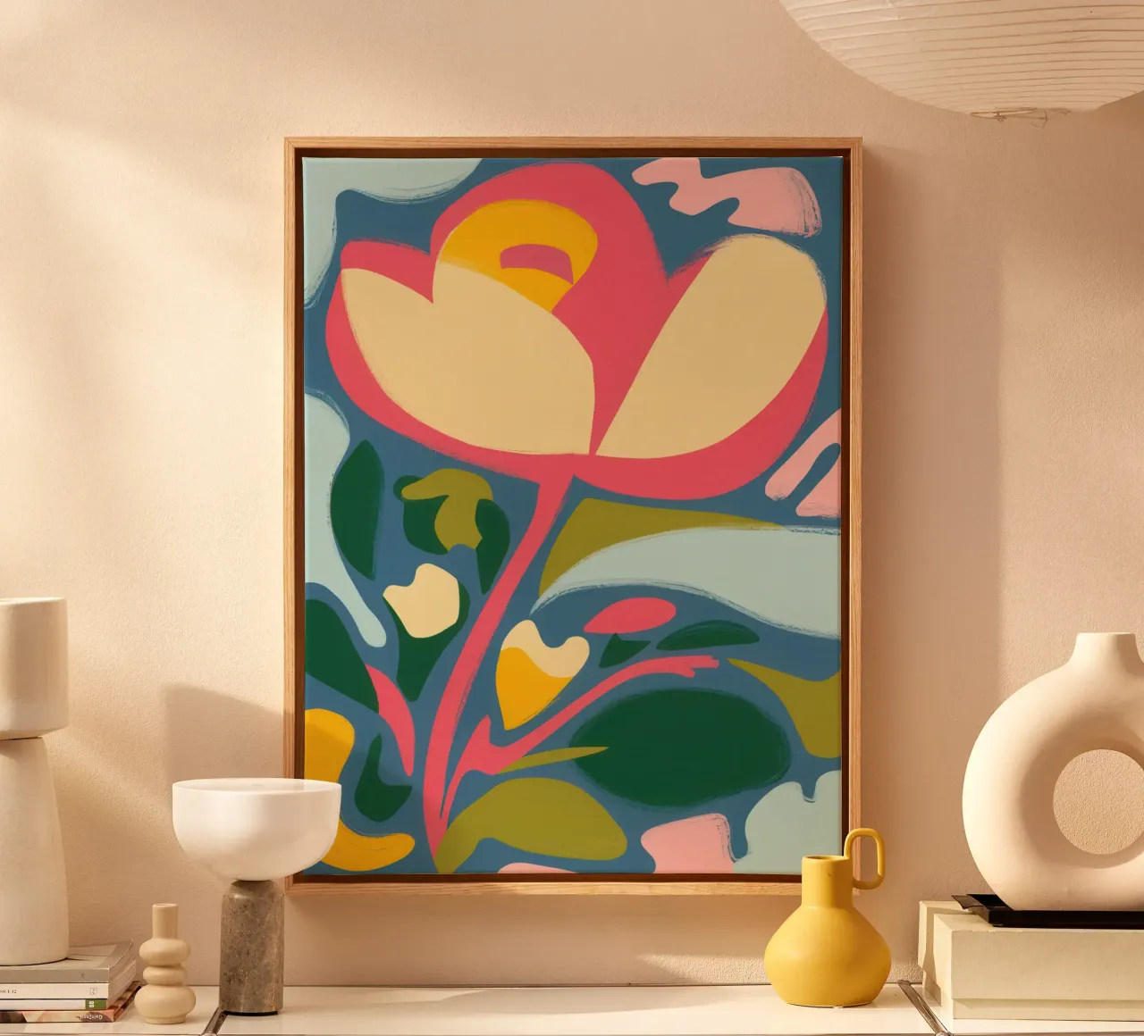 Bold Modernist Bloom canvas with Floater frame by Moon Revolver