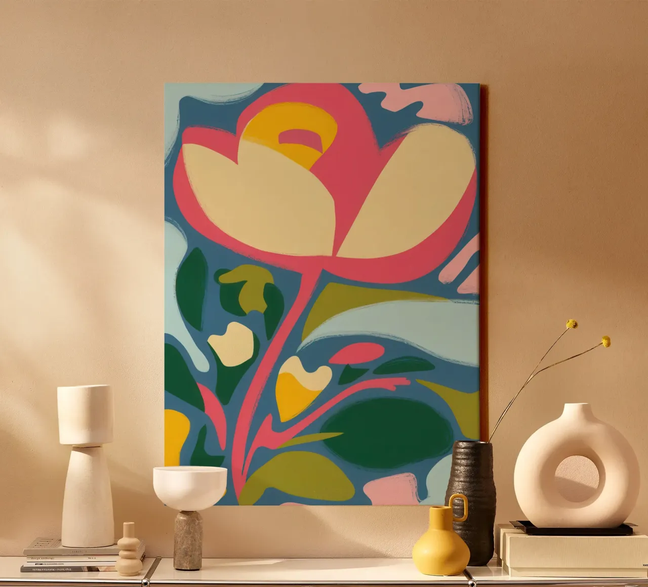 Bold Modernist Bloom canvas with Floater frame by Moon Revolver