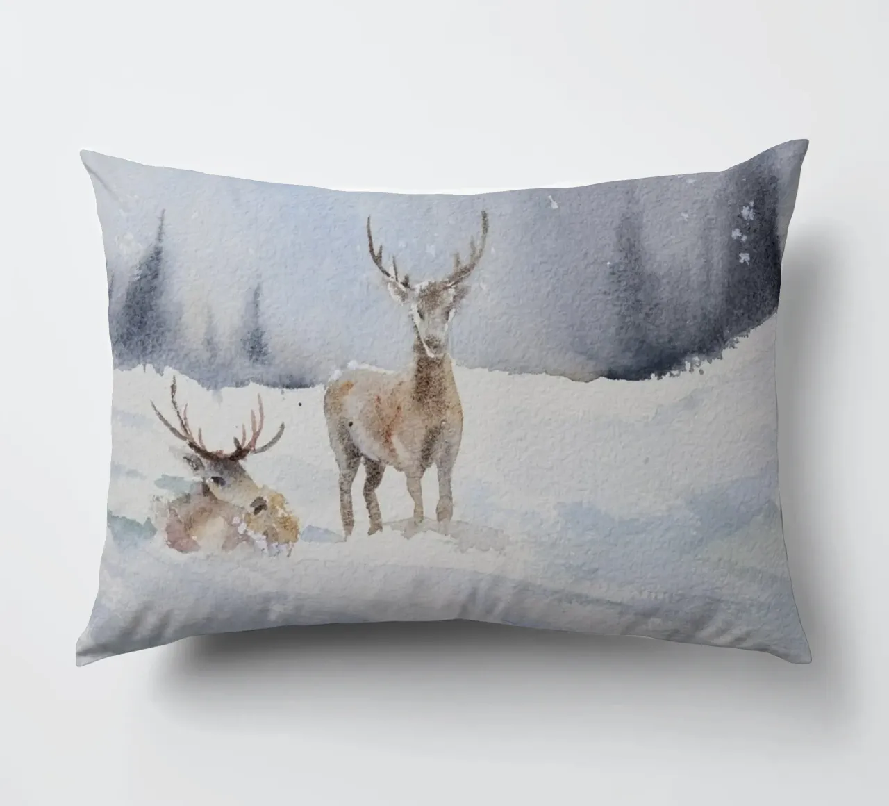 Renne in un bosco invernale con la scritta Have a Holly Jolly Chr cuscino da Studio Vibe