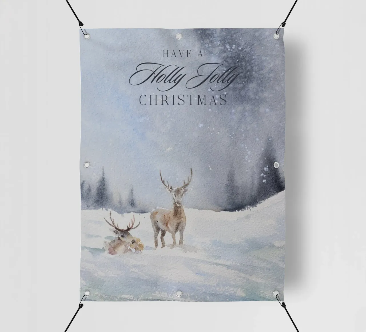 Renne in un bosco invernale con la scritta Have a Holly Jolly Chr telo in pvc da Studio Vibe