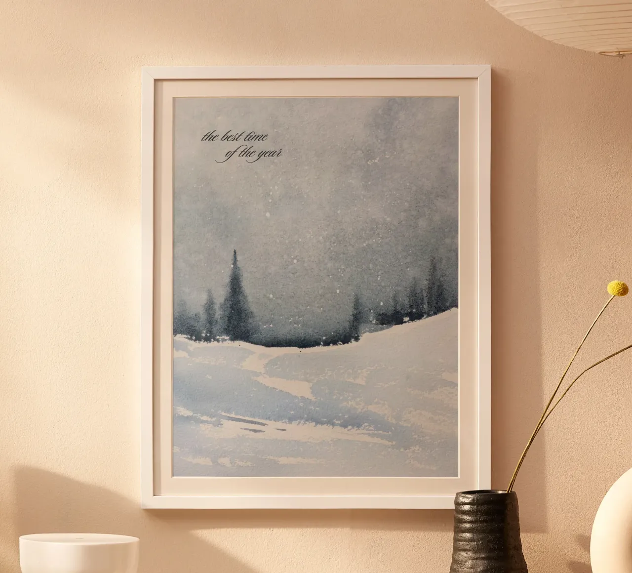 Winter landscape in the snow with saying the best time of year poster by Studio Vibe