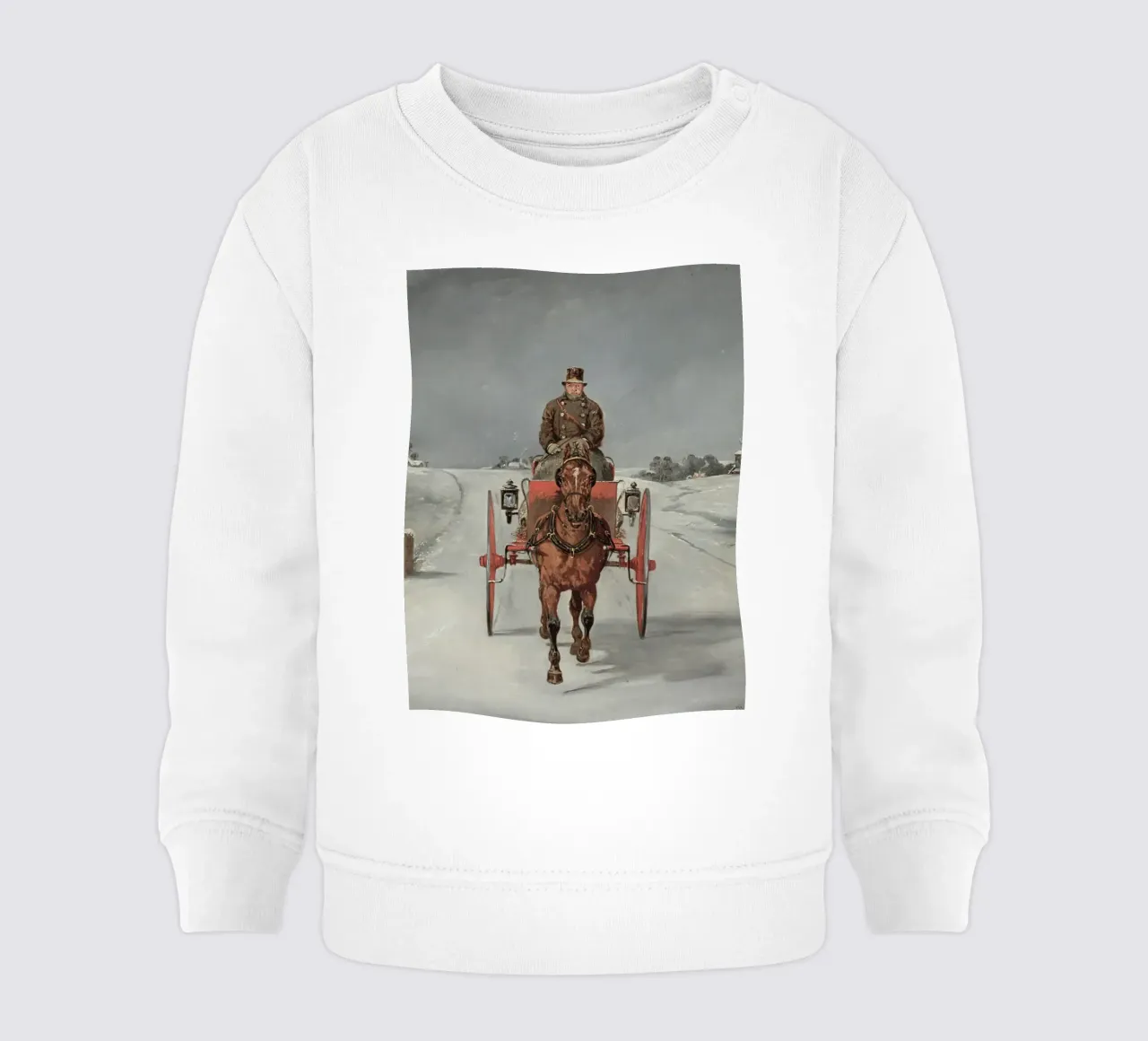 Carrozza trainata da cavalli su una strada di campagna innevata in inverno felpa neonato da Studio Vibe