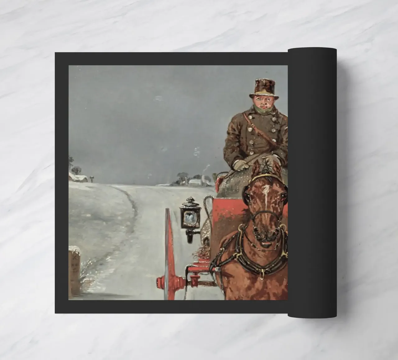 Carrozza trainata da cavalli su una strada di campagna innevata in inverno zerbino da Studio Vibe
