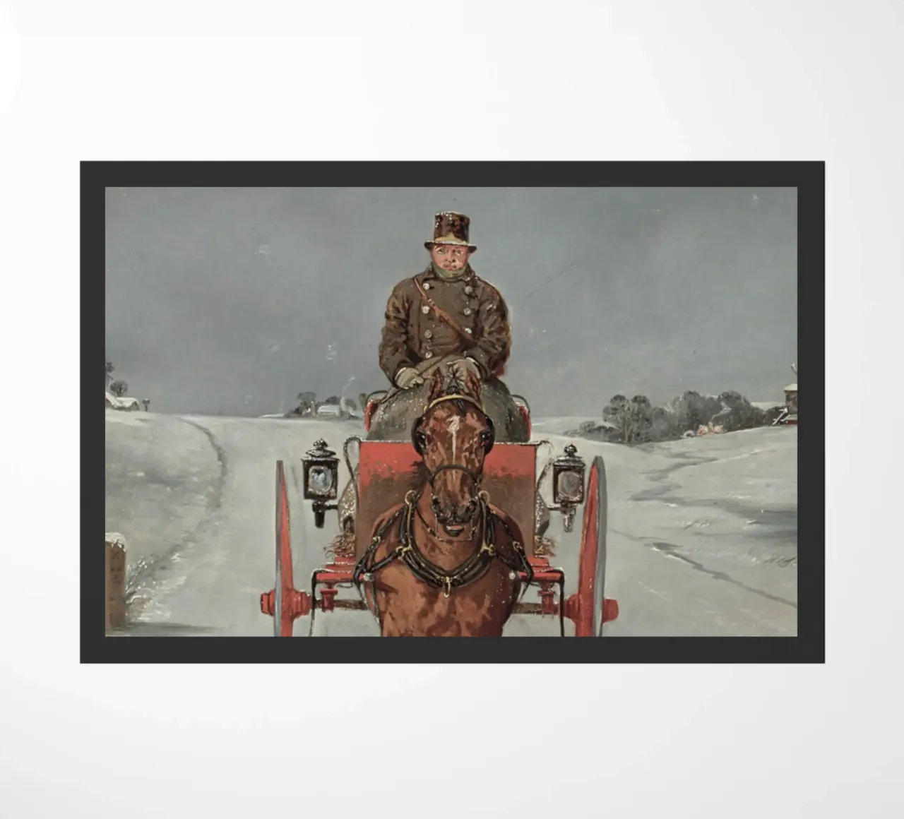 Carrozza trainata da cavalli su una strada di campagna innevata in inverno zerbino da Studio Vibe
