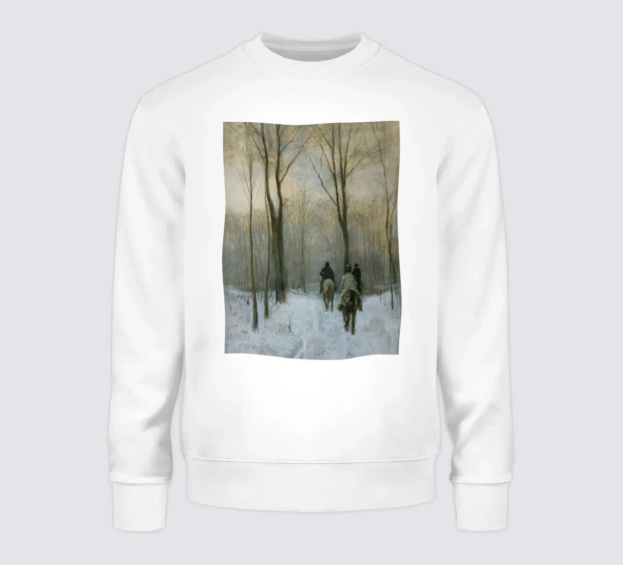 Tre cavalieri in un bosco invernale innevato sotto alberi spogli felpa da Studio Vibe