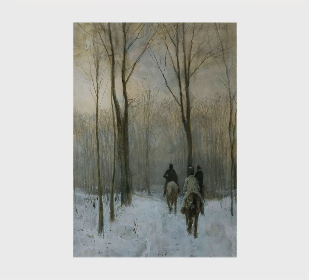 Three riders in a snowy winter forest under bare trees notebook by Studio Vibe