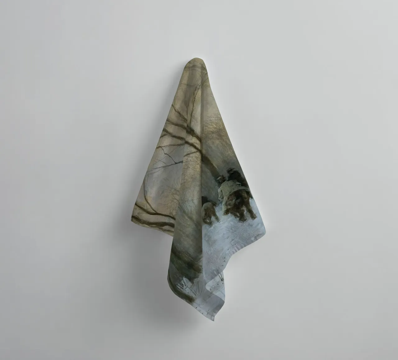 Three riders in a snowy winter forest under bare trees towel by Studio Vibe