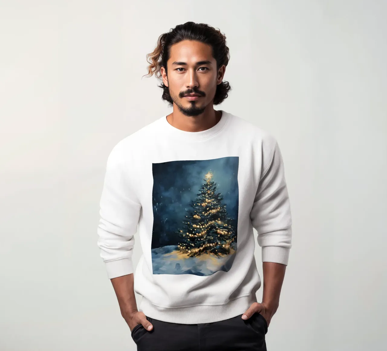 Albero di Natale luminoso nella neve con una stella scintillante felpa da Studio Vibe