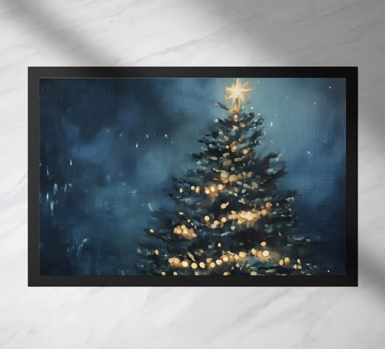 Albero di Natale luminoso nella neve con una stella scintillante zerbino da Studio Vibe