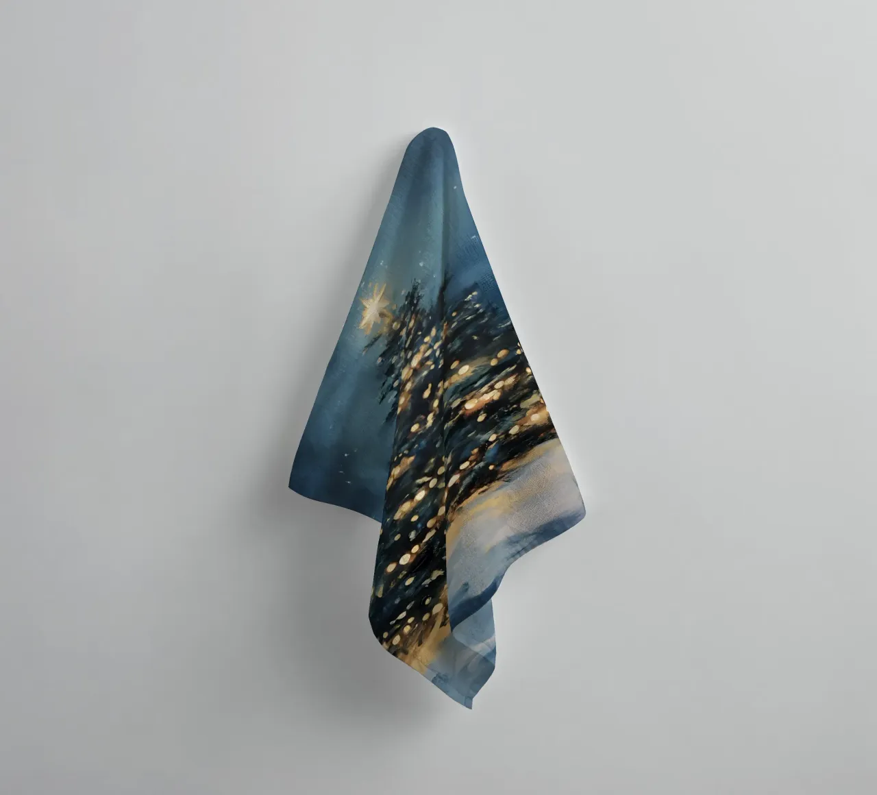 Glowing Christmas tree in the snow with a twinkling star towel by Studio Vibe