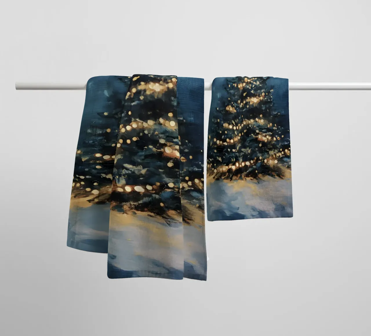 Glowing Christmas tree in the snow with a twinkling star towel by Studio Vibe