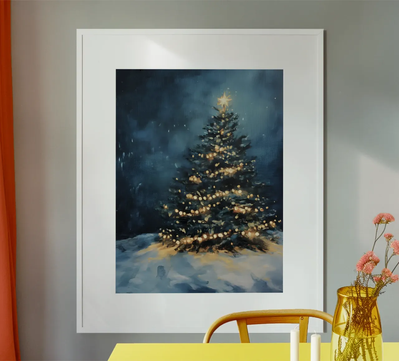 Albero di Natale luminoso nella neve con una stella scintillante poster da Studio Vibe
