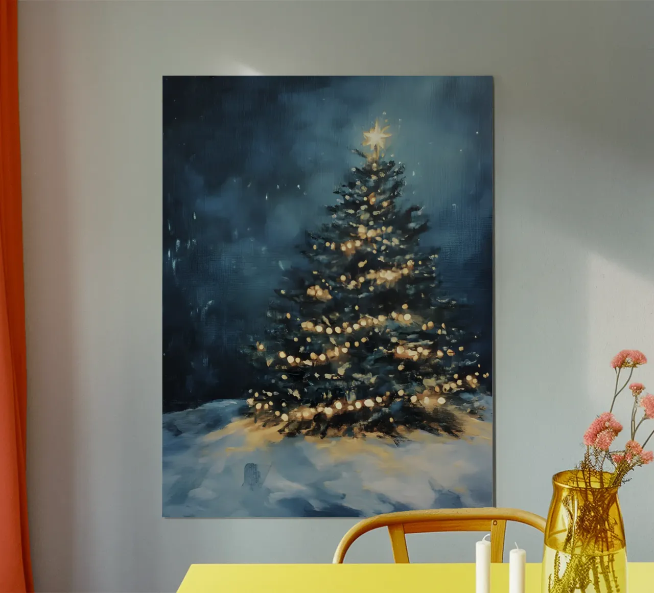 Albero di Natale luminoso nella neve con una stella scintillante poster da Studio Vibe