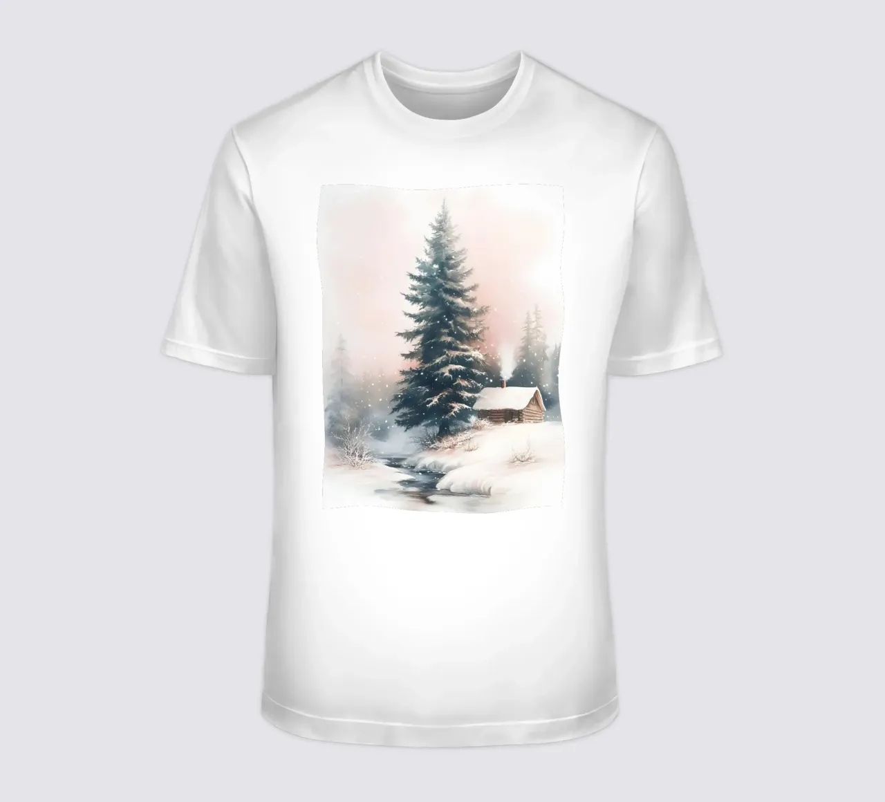 Romantico rifugio invernale in una foresta innevata con ruscello t-shirt da Studio Vibe