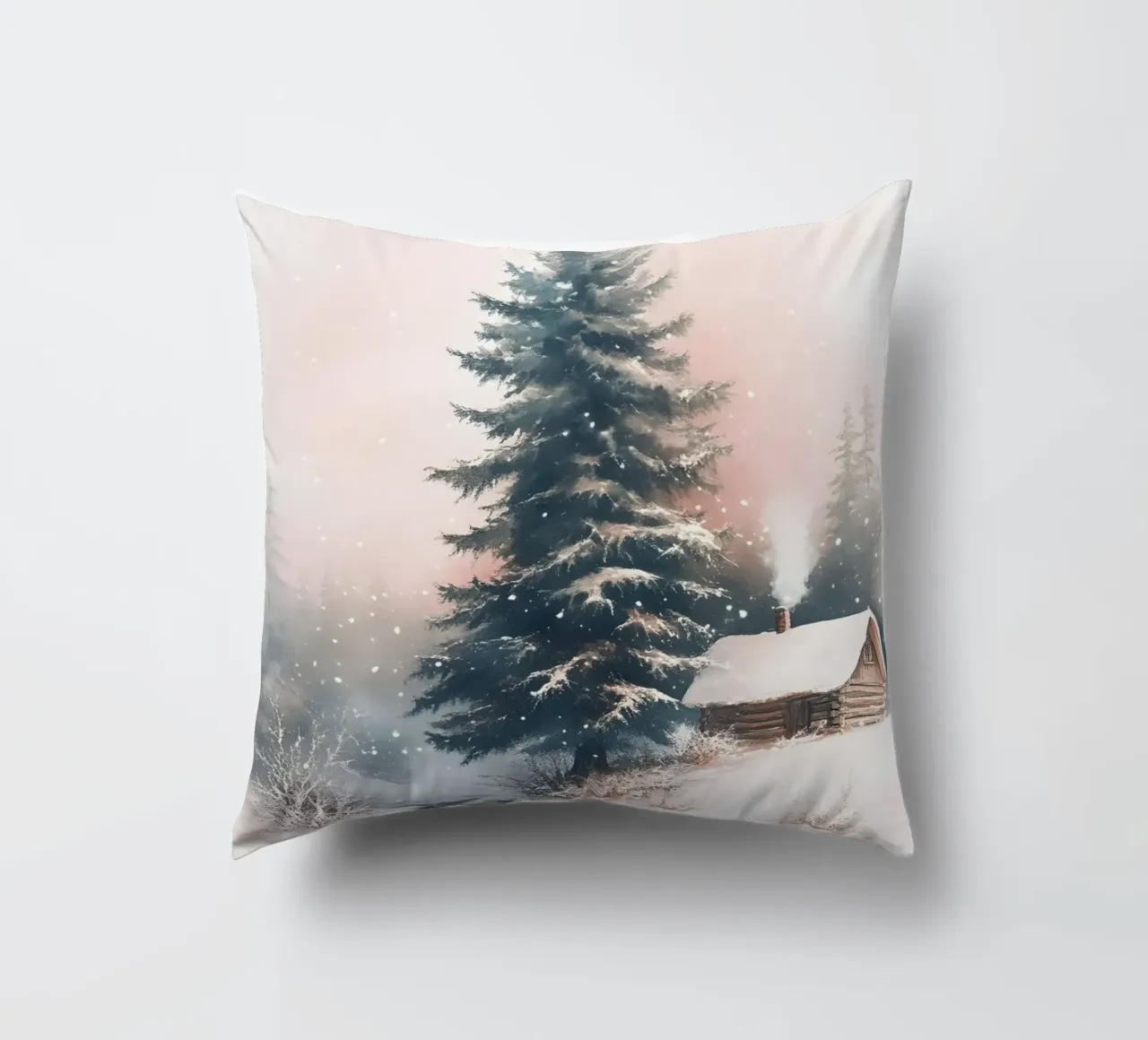 Romantico rifugio invernale in una foresta innevata con ruscello cuscino da Studio Vibe