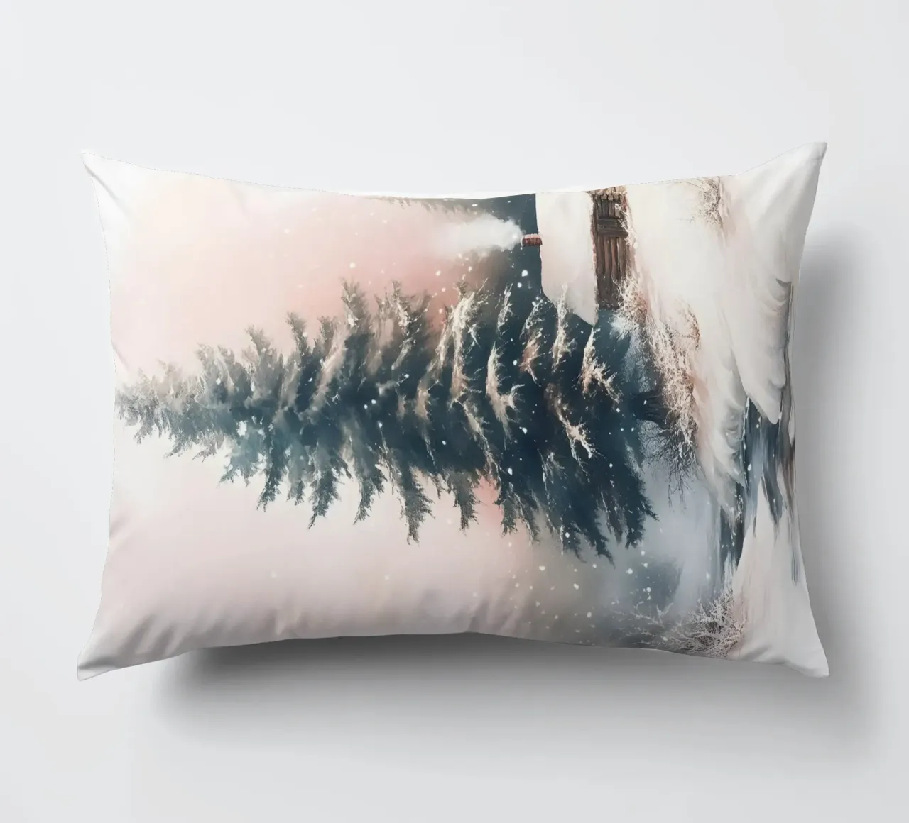 Romantico rifugio invernale in una foresta innevata con ruscello cuscino da Studio Vibe